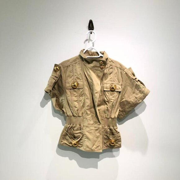 Balmain Tan Bomber Jacket with Gold Accents - Picture 1 of 6